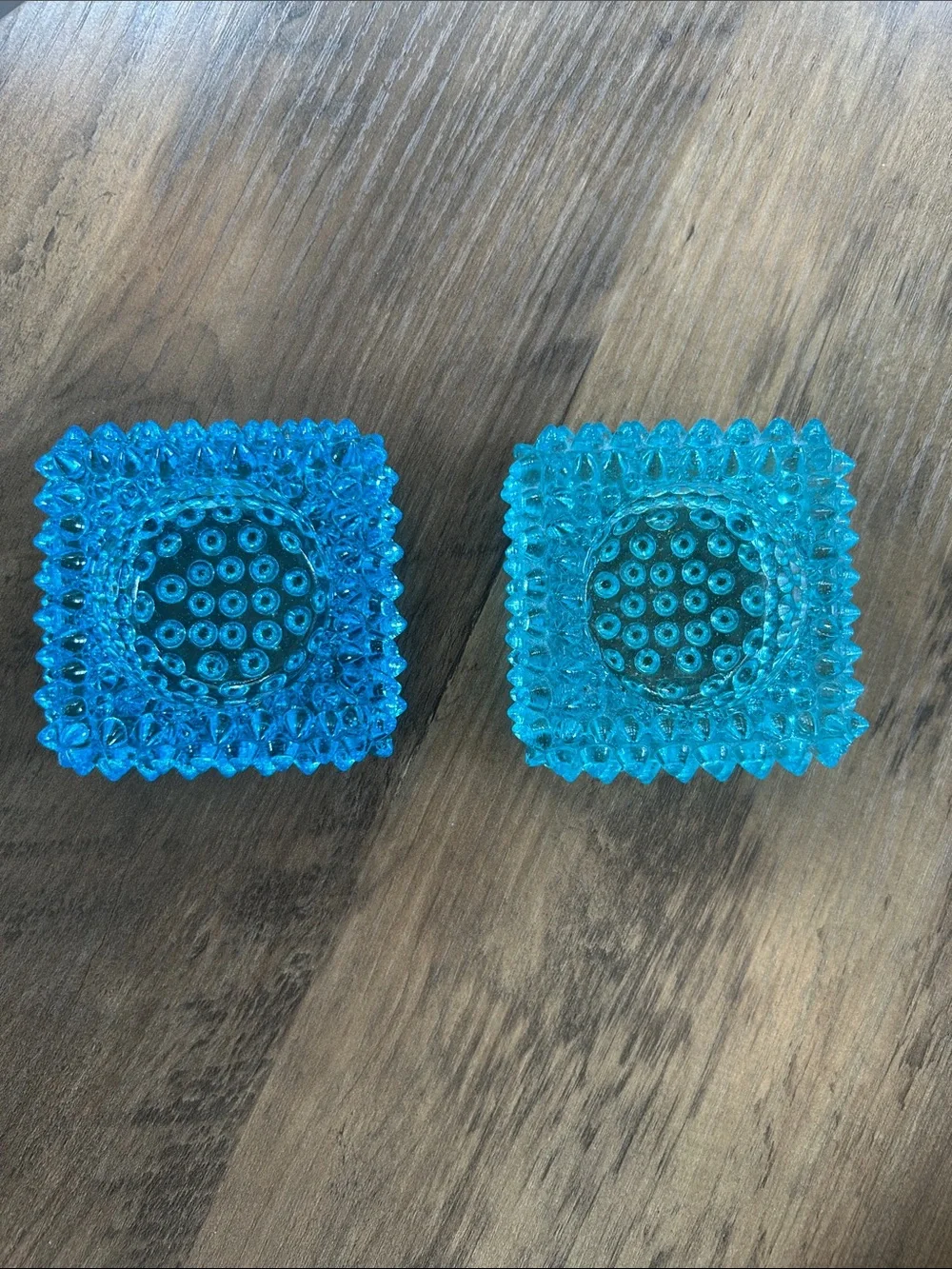 Fenton Blue and Turquoise Hobnail Salt Cellars/Candle Holders (Pair)